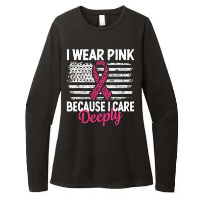 I Wear Pink because i Care Usa Flag Breast Cancer Awareness Womens CVC Long Sleeve Shirt