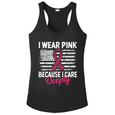 I Wear Pink because i Care Usa Flag Breast Cancer Awareness Ladies PosiCharge Competitor Racerback Tank