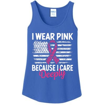 I Wear Pink because i Care Usa Flag Breast Cancer Awareness Ladies Essential Tank