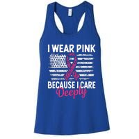 I Wear Pink because i Care Usa Flag Breast Cancer Awareness Women's Racerback Tank