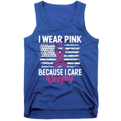 I Wear Pink because i Care Usa Flag Breast Cancer Awareness Tank Top