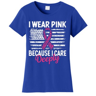 I Wear Pink because i Care Usa Flag Breast Cancer Awareness Women's T-Shirt