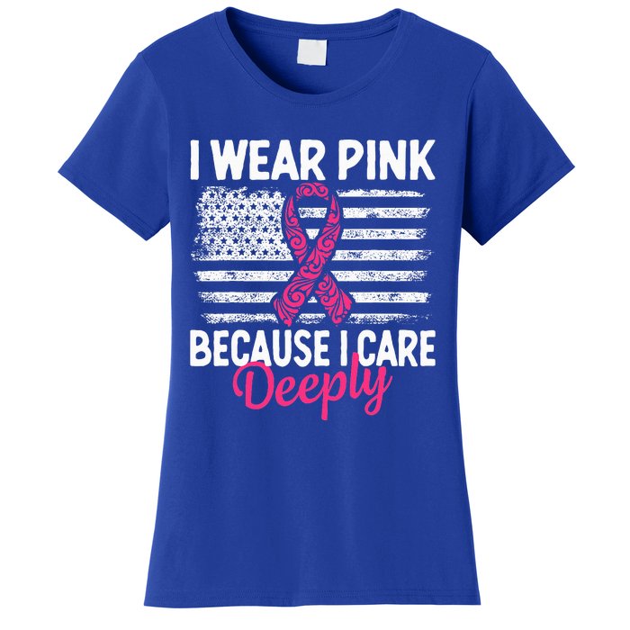 I Wear Pink because i Care Usa Flag Breast Cancer Awareness Women's T-Shirt