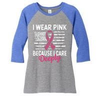 I Wear Pink because i Care Usa Flag Breast Cancer Awareness Women's Tri-Blend 3/4-Sleeve Raglan Shirt