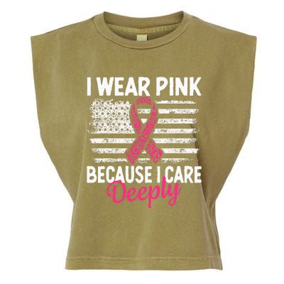 I Wear Pink because i Care Usa Flag Breast Cancer Awareness Garment-Dyed Women's Muscle Tee