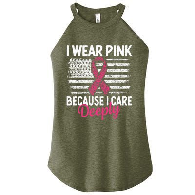 I Wear Pink because i Care Usa Flag Breast Cancer Awareness Women’s Perfect Tri Rocker Tank