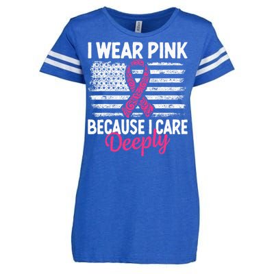 I Wear Pink because i Care Usa Flag Breast Cancer Awareness Enza Ladies Jersey Football T-Shirt