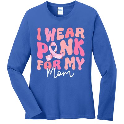 I Wear Pink For My Mom Breast Cancer Groovy Support Squads Ladies Long Sleeve Shirt