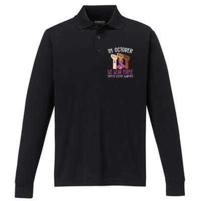 I Wear Purple Domestic Violence Awareness Performance Long Sleeve Polo