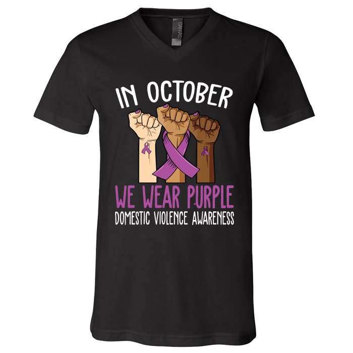 I Wear Purple Domestic Violence Awareness V-Neck T-Shirt