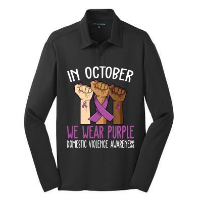 I Wear Purple Domestic Violence Awareness Silk Touch Performance Long Sleeve Polo