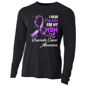 I Wear Purple For My Mom Family Pancreatic Cancer Awareness Cooling Performance Long Sleeve Crew