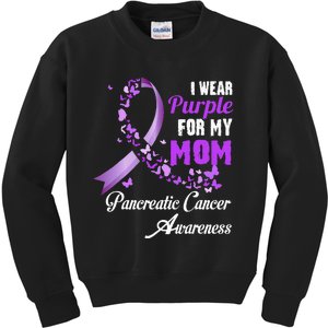 I Wear Purple For My Mom Family Pancreatic Cancer Awareness Kids Sweatshirt