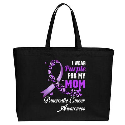 I Wear Purple For My Mom Family Pancreatic Cancer Awareness Cotton Canvas Jumbo Tote