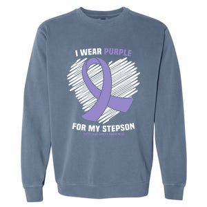 I Wear Purple For My Stepson Testicular Cancer Awareness Meaningful Gift Garment-Dyed Sweatshirt