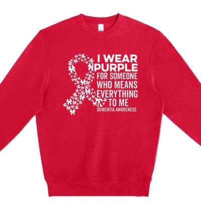 I Wear Purple For Dementia Support Alzheimers Awareness Premium Crewneck Sweatshirt