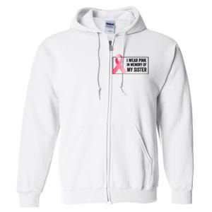 I Wear Pink In Memory Of My Sister Breast Cancer Awareness Full Zip Hoodie