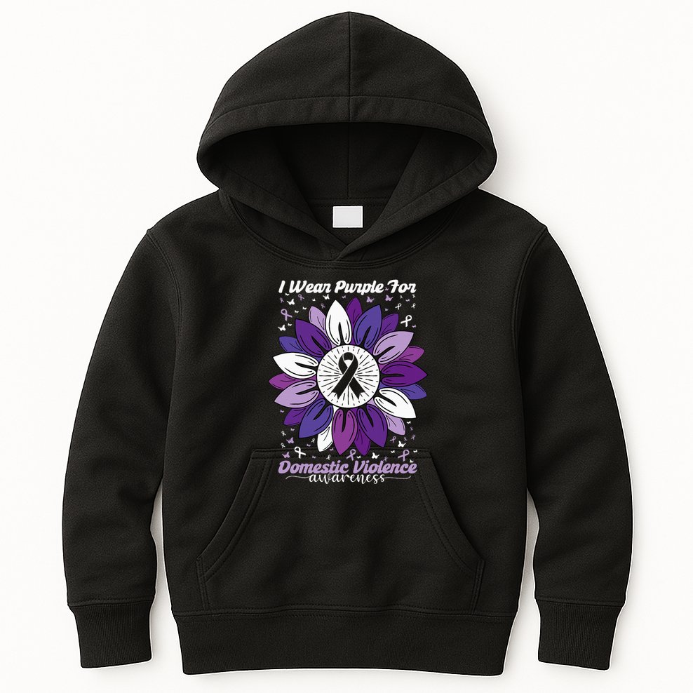 I Wear Purple For Domestic Violence Awareness Month Kids Hoodie
