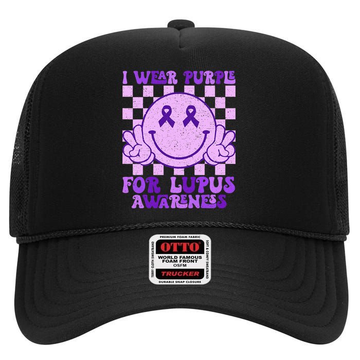 I Wear Purple For Lupus Awareness High Crown Mesh Back Trucker Hat