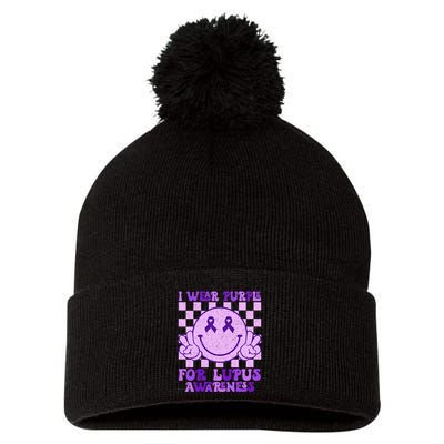 I Wear Purple For Lupus Awareness Pom Pom 12in Knit Beanie