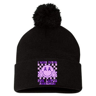 I Wear Purple For Lupus Awareness Pom Pom 12in Knit Beanie