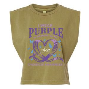 I Wear Purple For My Son Overdose Awareness Garment-Dyed Women's Muscle Tee