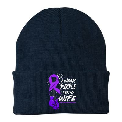 I Wear Purple For My Wife Fibromyalgia Awareness Ribbon Knit Cap Winter Beanie