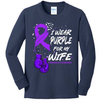 I Wear Purple For My Wife Fibromyalgia Awareness Ribbon Kids Long Sleeve Shirt