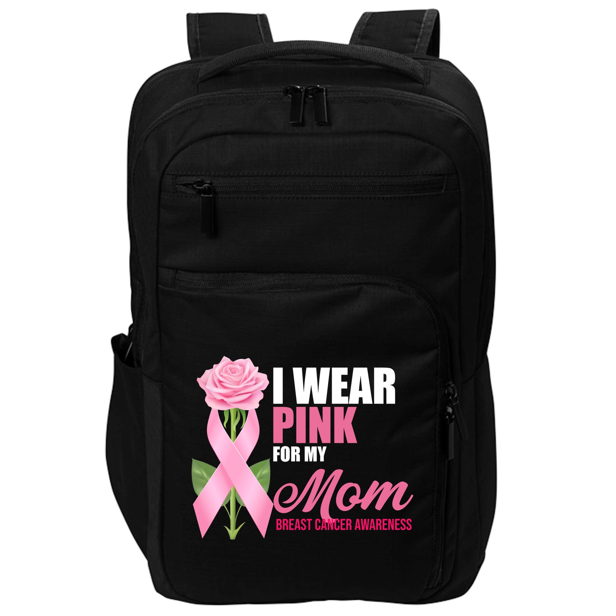 I Wear Pink For My Mom Breast Cancer Floral Ribbon Impact Tech Backpack