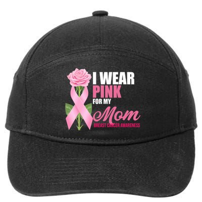 I Wear Pink For My Mom Breast Cancer Floral Ribbon 7-Panel Snapback Hat
