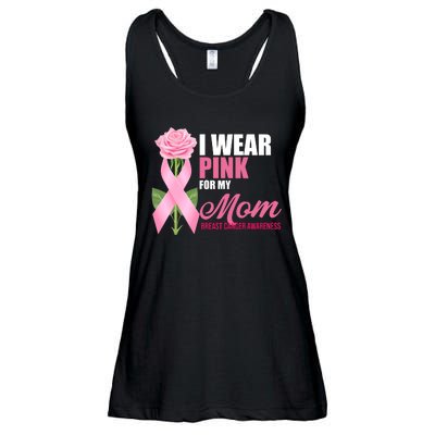 I Wear Pink For My Mom Breast Cancer Floral Ribbon Ladies Essential Flowy Tank