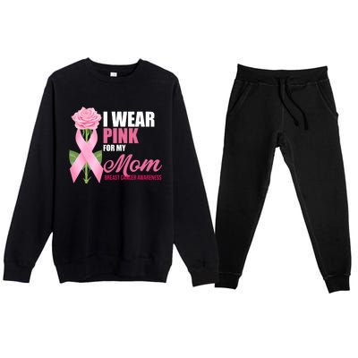 I Wear Pink For My Mom Breast Cancer Floral Ribbon Premium Crewneck Sweatsuit Set