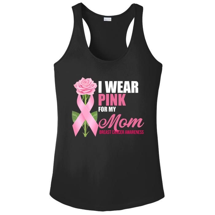 I Wear Pink For My Mom Breast Cancer Floral Ribbon Ladies PosiCharge Competitor Racerback Tank