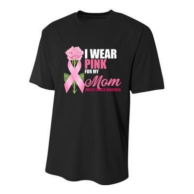 I Wear Pink For My Mom Breast Cancer Floral Ribbon Youth Performance Sprint T-Shirt