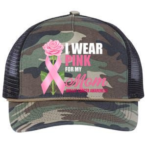 I Wear Pink For My Mom Breast Cancer Floral Ribbon Retro Rope Trucker Hat Cap