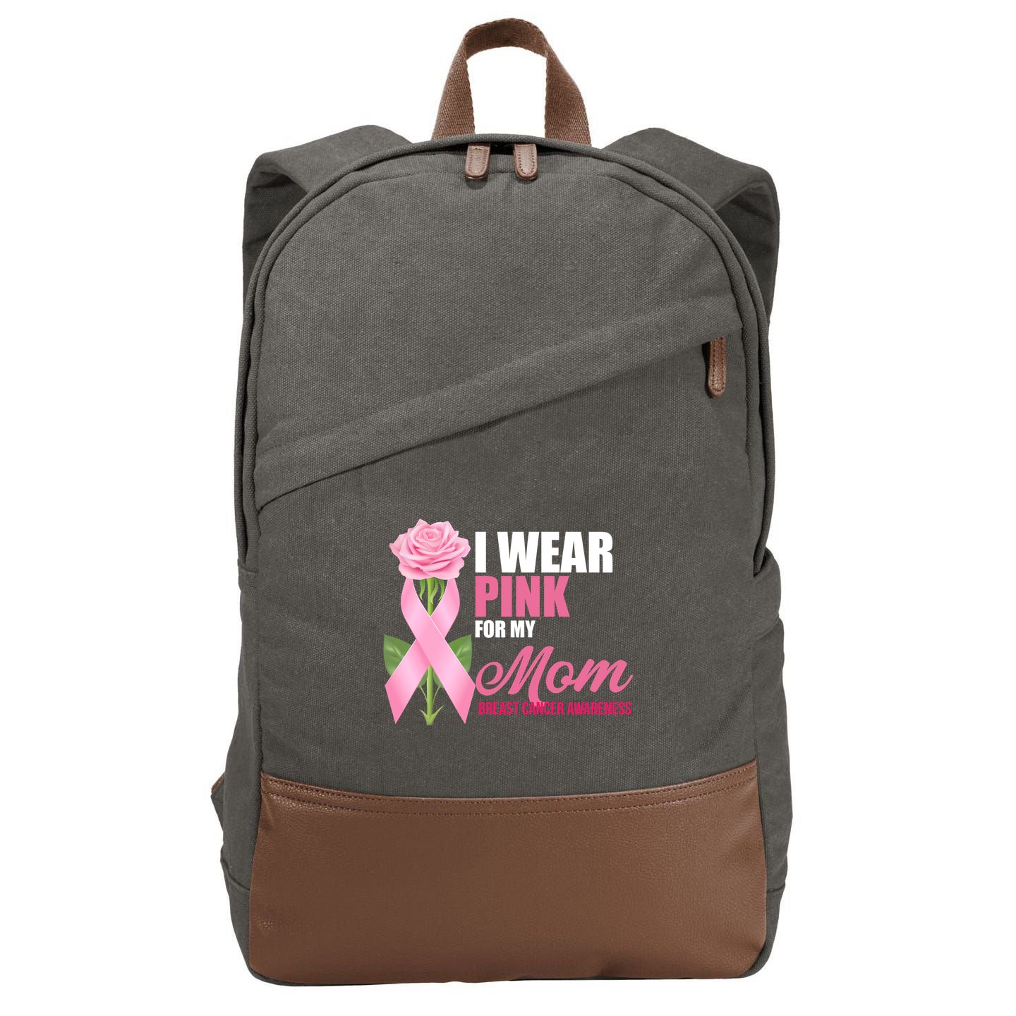 I Wear Pink For My Mom Breast Cancer Floral Ribbon Cotton Canvas Backpack