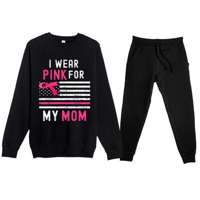 I Wear Pink For My Mom Breast Cancer Awareness Pink Ribbon Premium Crewneck Sweatsuit Set