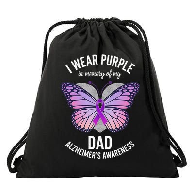 I Wear Purple In Memory Of My Dad Alzheimers Awareness  Drawstring Bag