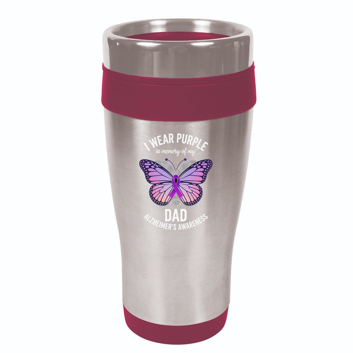 I Wear Purple In Memory Of My Dad Alzheimers Awareness  16oz Travel Tumbler
