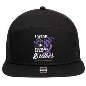 I Wear Purple In Memory Of My Brother Overdose Awareness 7 Panel Mesh Trucker Snapback Hat