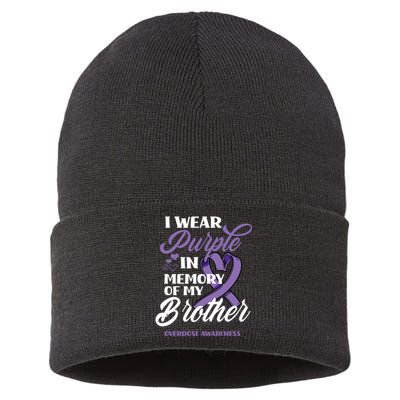 I Wear Purple In Memory Of My Brother Overdose Awareness Sustainable Knit Beanie