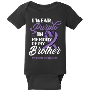 I Wear Purple In Memory Of My Brother Overdose Awareness Baby Bodysuit