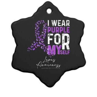 I Wear Purple For Myself Support Lupus Awareness Day Ribbon Ceramic Star Ornament