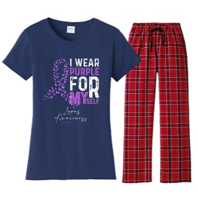 I Wear Purple For Myself Support Lupus Awareness Day Ribbon Women's Flannel Pajama Set