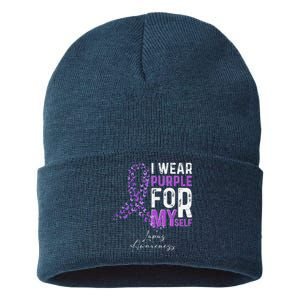 I Wear Purple For Myself Support Lupus Awareness Day Ribbon Sustainable Knit Beanie