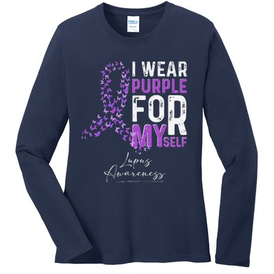 I Wear Purple For Myself Support Lupus Awareness Day Ribbon Ladies Long Sleeve Shirt