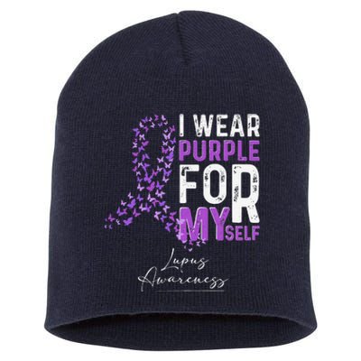 I Wear Purple For Myself Support Lupus Awareness Day Ribbon Short Acrylic Beanie