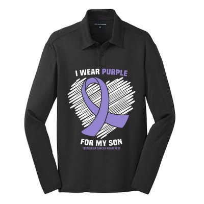 I Wear Purple For My Son Testicular Cancer Awareness Silk Touch Performance Long Sleeve Polo