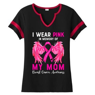 I Wear Pink For My Mom Breast Cancer Awareness Angel Wings Ladies Halftime Notch Neck Tee