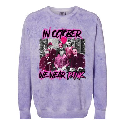 I Wear Pink For Breast Cancer In October Halloween Movies Colorblast Crewneck Sweatshirt